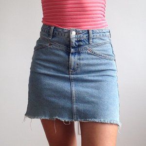 Topshop - Moto High Waisted Raw Hem Denim Skirt